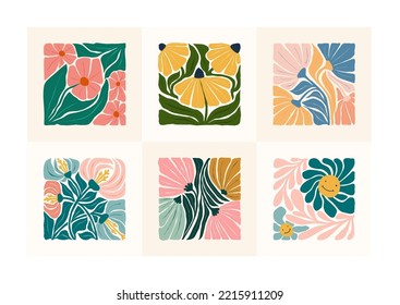 Floral abstract elements. Botanical composition. Modern trendy Matisse minimal style. Floral poster, invite. Vector arrangements for greeting card or invitation design