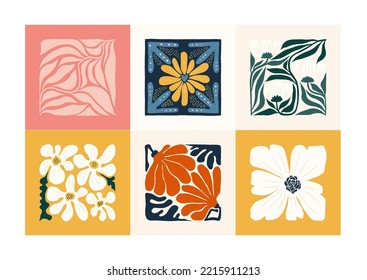 Floral abstract elements. Botanical composition. Modern trendy Matisse minimal style. Floral poster, invite. Vector arrangements for greeting card or invitation design