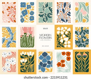 Floral abstract elements. Botanical composition. Modern trendy Matisse minimal style. Floral poster, invite. Vector arrangements for greeting card or invitation design