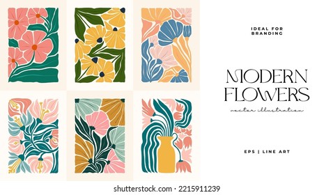 Floral abstract elements. Botanical composition. Modern trendy Matisse minimal style. Floral poster, invite. Vector arrangements for greeting card or invitation design