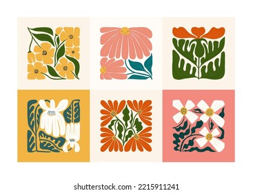 Floral abstract elements. Botanical composition. Modern trendy Matisse minimal style. Floral poster, invite. Vector arrangements for greeting card or invitation design