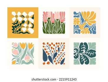 Floral abstract elements. Botanical composition. Modern trendy Matisse minimal style. Floral poster, invite. Vector arrangements for greeting card or invitation design