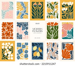 Floral abstract elements  Botanical composition  Modern trendy Matisse minimal style  Floral poster  invite  Vector arrangements for greeting card invitation design