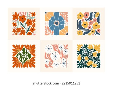 Elementos abstractos florales. Composición botánica. Moderna moda Matisse minimalista. Afiche floral, invitación. Disposiciones de vectores para el diseño de tarjetas de felicitación o invitaciones