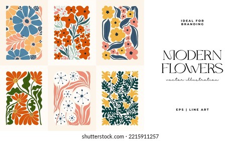 Floral abstract elements. Botanical composition. Modern trendy Matisse minimal style. Floral poster, invite. Vector arrangements for greeting card or invitation design