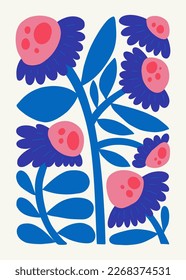Floral abstract elements. Botanical composition. Modern trendy Matisse minimal style. Floral poster, invite. Vector arrangements for greeting card or invitation design