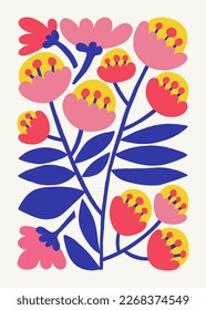 Floral abstract elements. Botanical composition. Modern trendy Matisse minimal style. Floral poster, invite. Vector arrangements for greeting card or invitation design