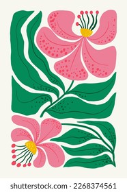 Floral abstract elements. Botanical composition. Modern trendy Matisse minimal style. Floral poster, invite. Vector arrangements for greeting card or invitation design