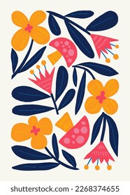 Floral abstract elements. Botanical composition. Modern trendy Matisse minimal style. Floral poster, invite. Vector arrangements for greeting card or invitation design