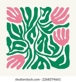 Floral abstract elements. Botanical composition. Modern trendy Matisse minimal style. Floral poster, invite. Vector arrangements for greeting card or invitation design