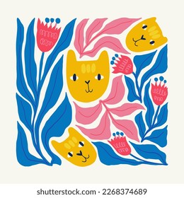 Floral abstract elements. Botanical composition. Modern trendy Matisse minimal style. Floral poster, invite. Vector arrangements for greeting card or invitation design