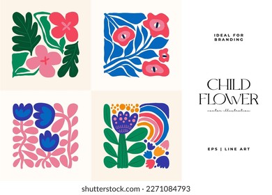 Floral abstract elements. Botanical composition. Modern trendy Matisse minimal style. Floral poster, invite. Vector arrangements for greeting card or invitation design