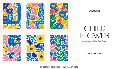 Floral abstract elements. Botanical composition. Modern trendy Matisse minimal style. Floral poster, invite. Vector arrangements for greeting card or invitation design