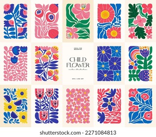 Elementos abstractos florales. Composición botánica. Moderna moda Matisse minimalista. Afiche floral, invitación. Disposiciones de vectores para el diseño de tarjetas de felicitación o invitaciones