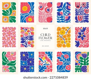 Floral abstract elements. Botanical composition. Modern trendy Matisse minimal style. Floral poster, invite. Vector arrangements for greeting card or invitation design