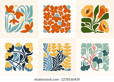 Floral abstract elements. Botanical composition. Modern trendy Matisse minimal style. Floral poster, invite. Vector arrangements for greeting card or invitation design