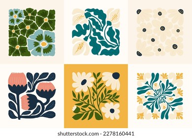 Floral abstract elements. Botanical composition. Modern trendy Matisse minimal style. Floral poster, invite. Vector arrangements for greeting card or invitation design