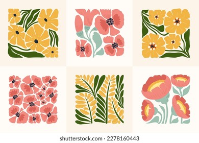 Floral abstract elements. Botanical composition. Modern trendy Matisse minimal style. Floral poster, invite. Vector arrangements for greeting card or invitation design