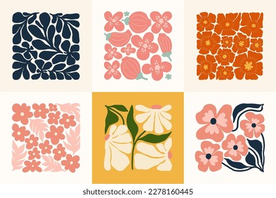 Floral abstract elements. Botanical composition. Modern trendy Matisse minimal style. Floral poster, invite. Vector arrangements for greeting card or invitation design