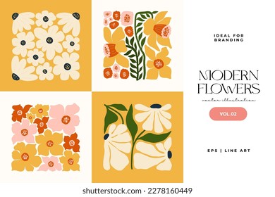 Floral abstract elements. Botanical composition. Modern trendy Matisse minimal style. Floral poster, invite. Vector arrangements for greeting card or invitation design
