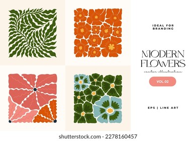 Floral abstract elements. Botanical composition. Modern trendy Matisse minimal style. Floral poster, invite. Vector arrangements for greeting card or invitation design