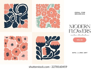 Floral abstract elements. Botanical composition. Modern trendy Matisse minimal style. Floral poster, invite. Vector arrangements for greeting card or invitation design