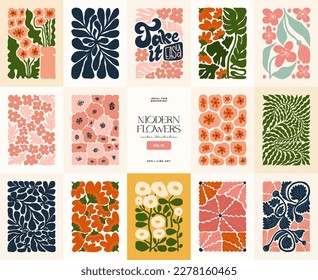 Floral abstract elements. Botanical composition. Modern trendy Matisse minimal style. Floral poster, invite. Vector arrangements for greeting card or invitation design