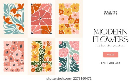 Floral abstract elements. Botanical composition. Modern trendy Matisse minimal style. Floral poster, invite. Vector arrangements for greeting card or invitation design