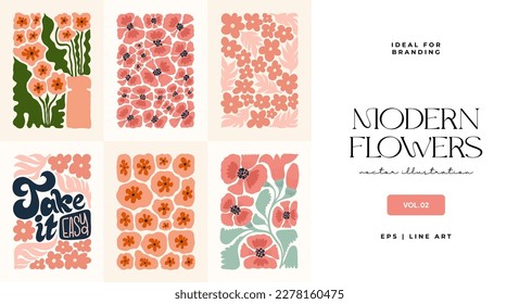 Floral abstract elements. Botanical composition. Modern trendy Matisse minimal style. Floral poster, invite. Vector arrangements for greeting card or invitation design