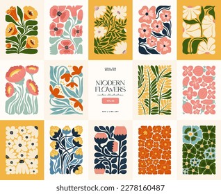 Floral abstract elements. Botanical composition. Modern trendy Matisse minimal style. Floral poster, invite. Vector arrangements for greeting card or invitation design