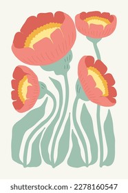 Floral abstract elements. Botanical composition. Modern trendy Matisse minimal style. Floral poster, invite. Vector arrangements for greeting card or invitation design