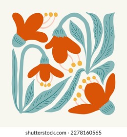 Floral abstract elements. Botanical composition. Modern trendy Matisse minimal style. Floral poster, invite. Vector arrangements for greeting card or invitation design