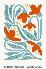 Floral abstract elements. Botanical composition. Modern trendy Matisse minimal style. Floral poster, invite. Vector arrangements for greeting card or invitation design