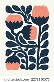 Floral abstract elements. Botanical composition. Modern trendy Matisse minimal style. Floral poster, invite. Vector arrangements for greeting card or invitation design
