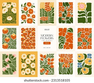 Floral abstract elements. Botanical composition. Modern trendy Matisse minimal style. Floral poster, invite. Vector arrangements for greeting card or invitation design