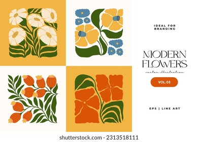 Floral abstract elements. Botanical composition. Modern trendy Matisse minimal style. Floral poster, invite. Vector arrangements for greeting card or invitation design