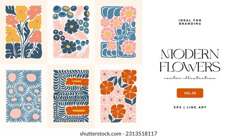 Floral abstract elements. Botanical composition. Modern trendy Matisse minimal style. Floral poster, invite. Vector arrangements for greeting card or invitation design