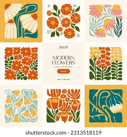 Floral abstract elements. Botanical composition. Modern trendy Matisse minimal style. Floral poster, invite. Vector arrangements for greeting card or invitation design