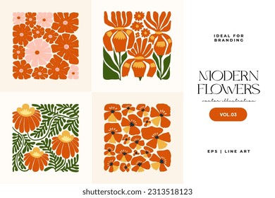 Floral abstract elements. Botanical composition. Modern trendy Matisse minimal style. Floral poster, invite. Vector arrangements for greeting card or invitation design