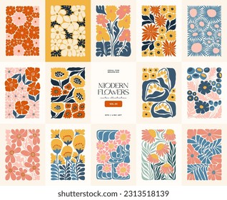 Floral abstract elements. Botanical composition. Modern trendy Matisse minimal style. Floral poster, invite. Vector arrangements for greeting card or invitation design