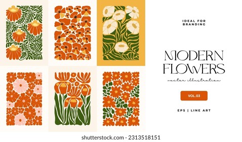 Floral abstract elements. Botanical composition. Modern trendy Matisse minimal style. Floral poster, invite. Vector arrangements for greeting card or invitation design