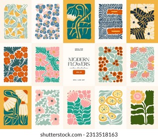 Floral abstract elements. Botanical composition. Modern trendy Matisse minimal style. Floral poster, invite. Vector arrangements for greeting card or invitation design