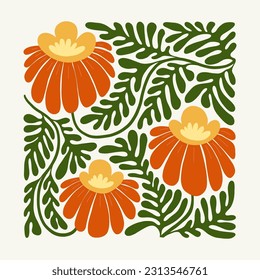 Elementos abstractos florales. Composición botánica. Moderna moda Matisse minimalista. Afiche floral, invitación. Disposiciones de vectores para el diseño de tarjetas de felicitación o invitaciones