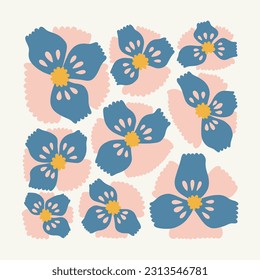 Elementos abstractos florales. Composición botánica. Moderna moda Matisse minimalista. Afiche floral, invitación. Disposiciones de vectores para el diseño de tarjetas de felicitación o invitaciones