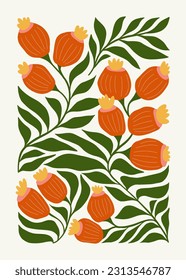 Floral abstract elements. Botanical composition. Modern trendy Matisse minimal style. Floral poster, invite. Vector arrangements for greeting card or invitation design