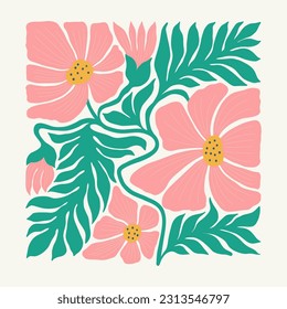 Floral abstract elements. Botanical composition. Modern trendy Matisse minimal style. Floral poster, invite. Vector arrangements for greeting card or invitation design