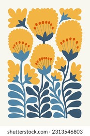 Floral abstract elements. Botanical composition. Modern trendy Matisse minimal style. Floral poster, invite. Vector arrangements for greeting card or invitation design