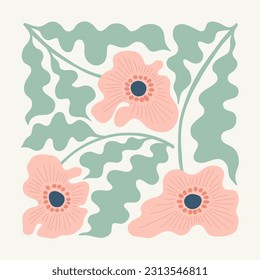 Floral abstract elements. Botanical composition. Modern trendy Matisse minimal style. Floral poster, invite. Vector arrangements for greeting card or invitation design