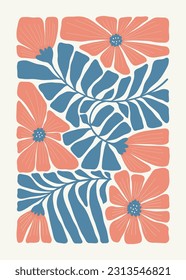 Floral abstract elements. Botanical composition. Modern trendy Matisse minimal style. Floral poster, invite. Vector arrangements for greeting card or invitation design