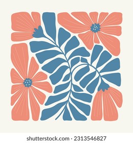 Floral abstract elements. Botanical composition. Modern trendy Matisse minimal style. Floral poster, invite. Vector arrangements for greeting card or invitation design